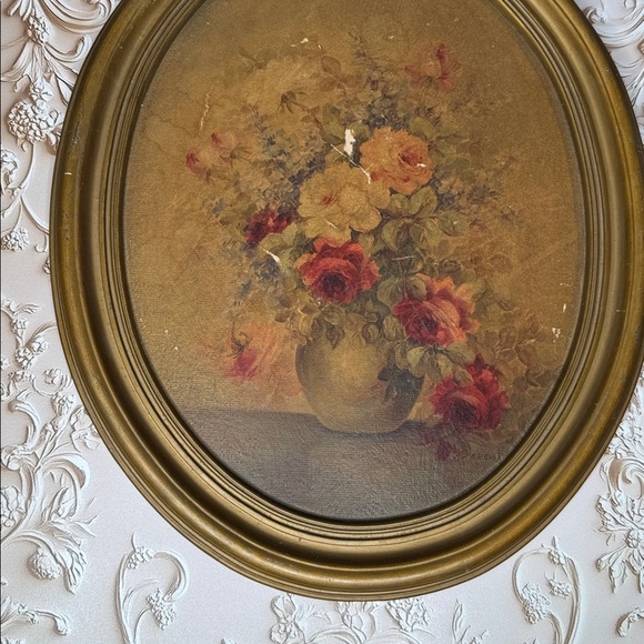 Vintage M. DeCamb Oval Frame Floral Flowers Print Picture By Borin Art Products - Picture 3 of 7
